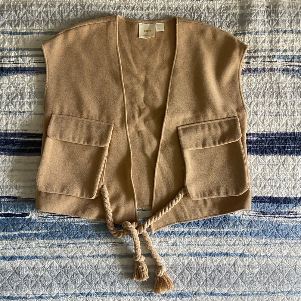 Anthropologie Maeve Tan Sleeveless Vest with Rope Tie